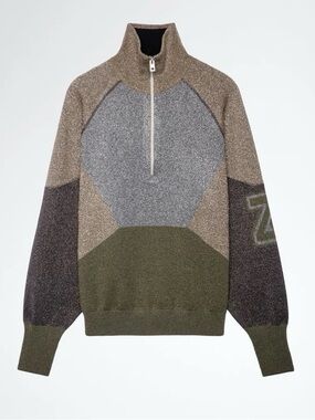 Zadig and Voltaire Ross Lurex Sweater Size Large Pullover Green Multi Metallic